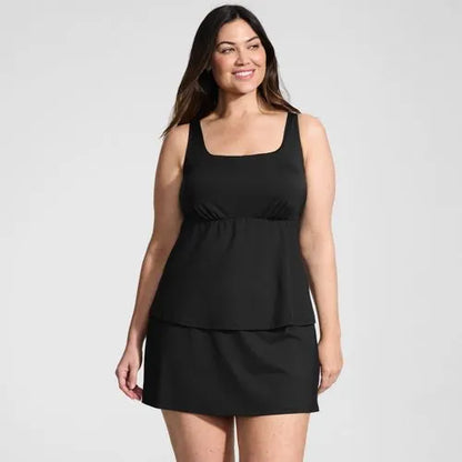 Women's Plus Size Square Neck Flutter Tankini Control Skirt Set