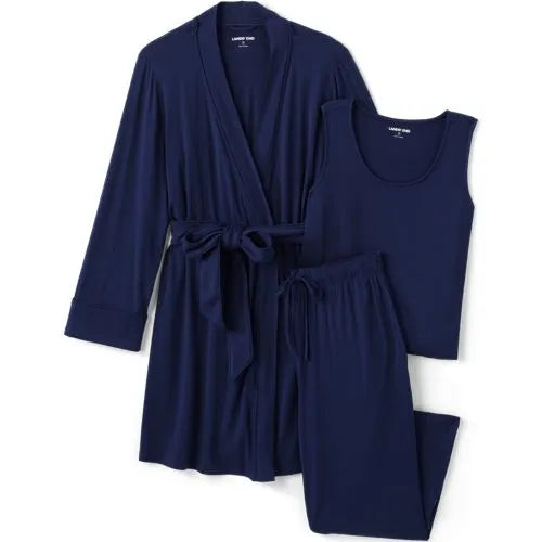 Women's Cooling 3 Piece Pajama Set - Tank Crop and Robe