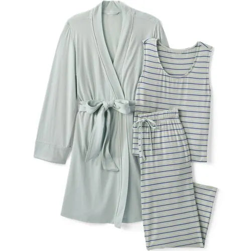 Women's Cooling 3 Piece Pajama Set - Tank Crop and Robe