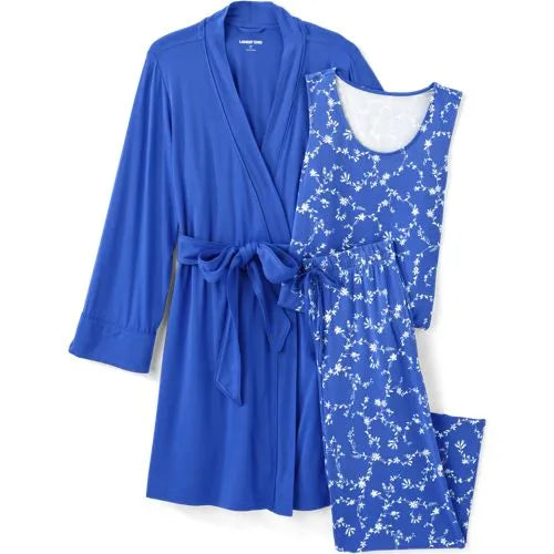 Women's Cooling 3 Piece Pajama Set - Tank Crop and Robe
