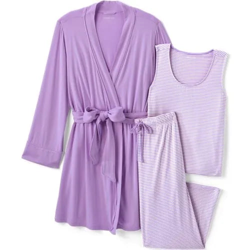 Women's Cooling 3 Piece Pajama Set - Tank Crop and Robe