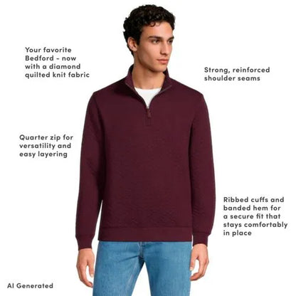Men's Long Sleeve Quilted Bedford Quarter Zip Pullover