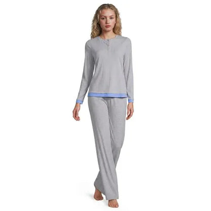 Women's Comfort Rib 2 Piece Pajama Set - Long Sleeve Top and Pants