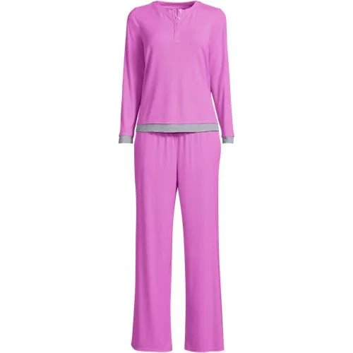 Women's Comfort Rib 2 Piece Pajama Set - Long Sleeve Top and Pants
