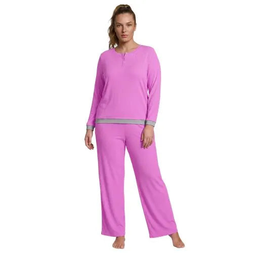 Women's Comfort Rib 2 Piece Pajama Set - Long Sleeve Top and Pants