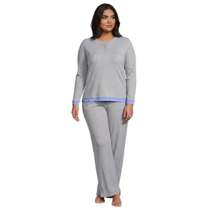 Women's Comfort Rib 2 Piece Pajama Set - Long Sleeve Top and Pants