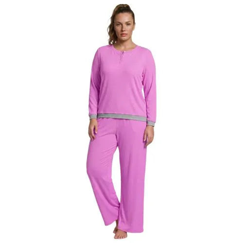 Women's Comfort Rib 2 Piece Pajama Set - Long Sleeve Top and Pants