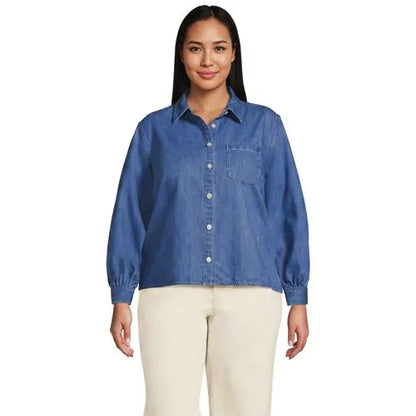 Women's Denim Cropped Button Front Shirt