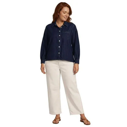 Women's Denim Cropped Button Front Shirt