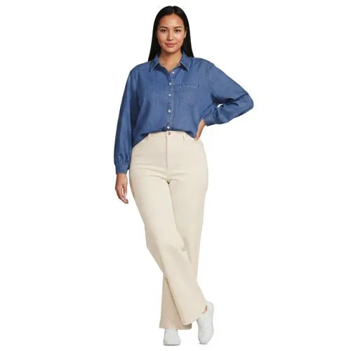 Women's Denim Cropped Button Front Shirt