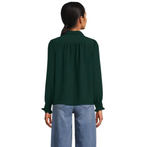 Women's Creaseless Button Front Blouse with Tie