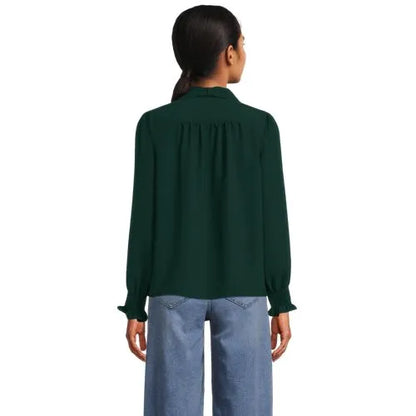 Women's Creaseless Button Front Blouse with Tie