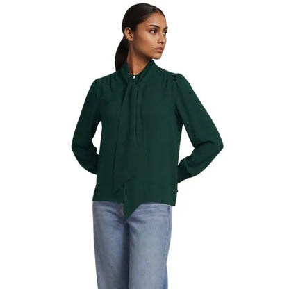 Women's Creaseless Button Front Blouse with Tie