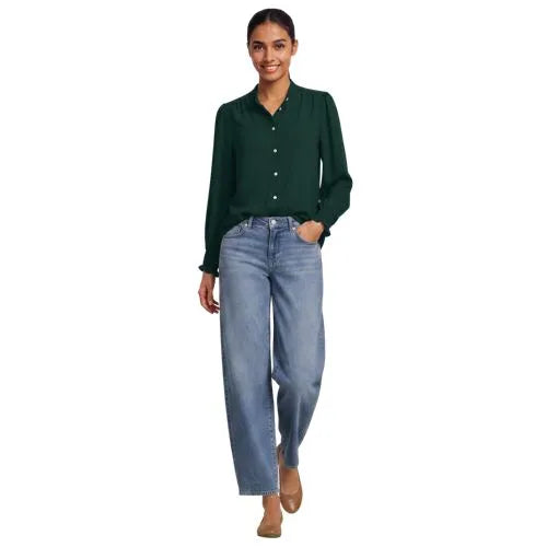Women's Creaseless Button Front Blouse with Tie