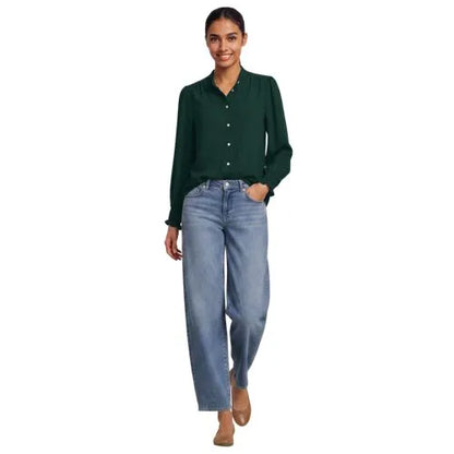 Women's Creaseless Button Front Blouse with Tie
