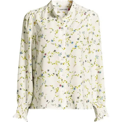Women's Creaseless Button Front Blouse with Tie