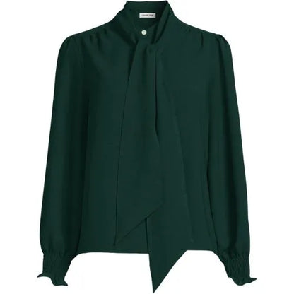 Women's Creaseless Button Front Blouse with Tie