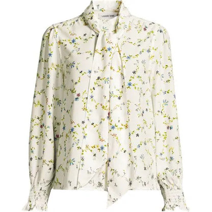 Women's Creaseless Button Front Blouse with Tie