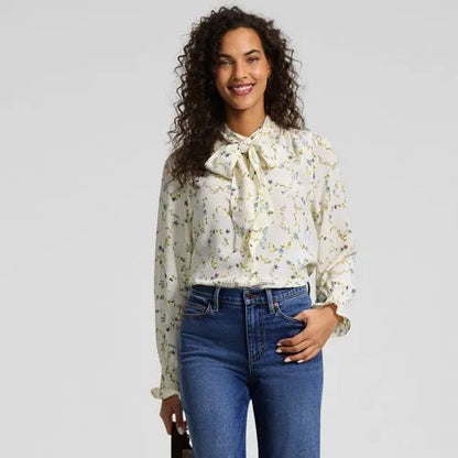 Women's Creaseless Button Front Blouse with Tie
