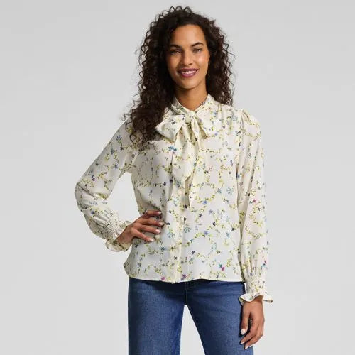 Women's Creaseless Button Front Blouse with Tie