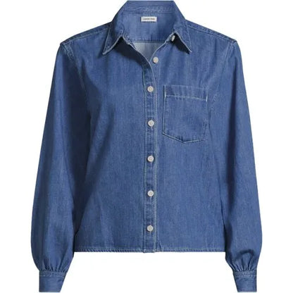 Women's Denim Cropped Button Front Shirt