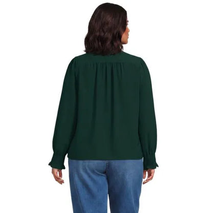Women's Creaseless Button Front Blouse with Tie