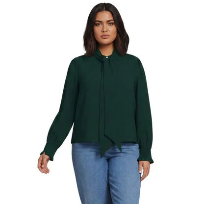Women's Creaseless Button Front Blouse with Tie