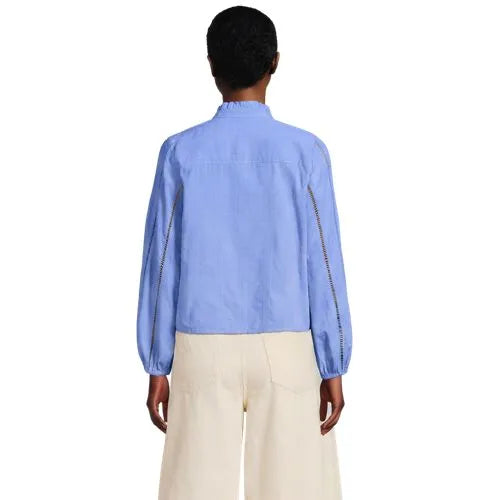 Women's Ruffle Neck Button Front Shirt