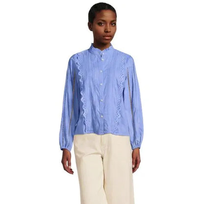 Women's Ruffle Neck Button Front Shirt