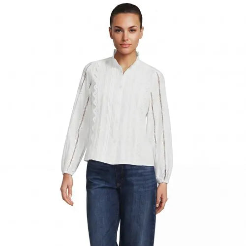 Women's Ruffle Neck Button Front Shirt