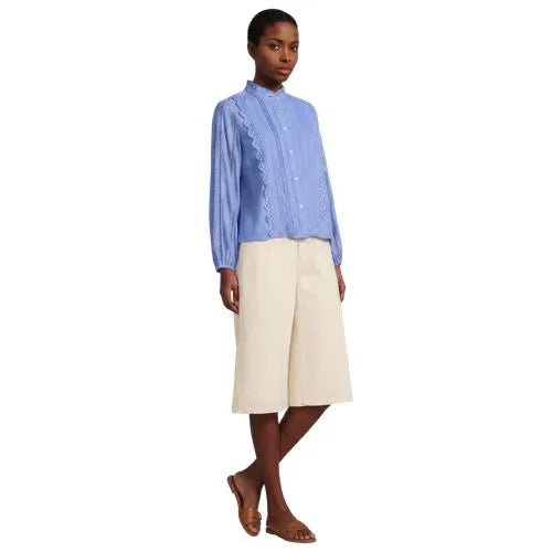 Women's Ruffle Neck Button Front Shirt