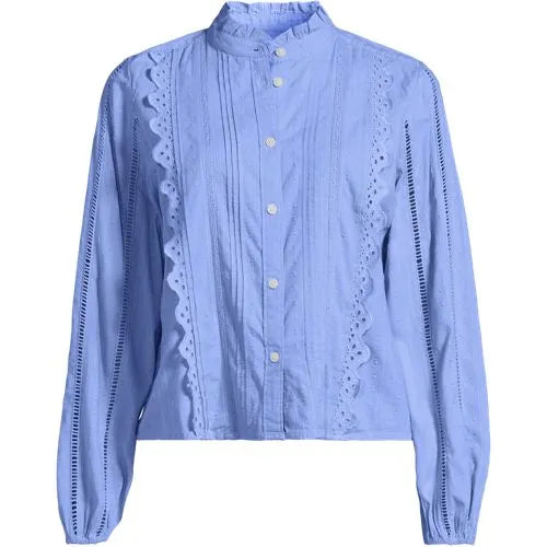 Women's Ruffle Neck Button Front Shirt