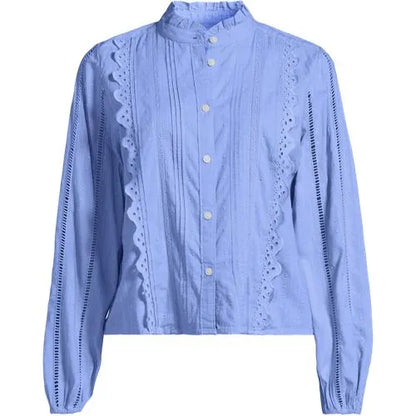 Women's Ruffle Neck Button Front Shirt