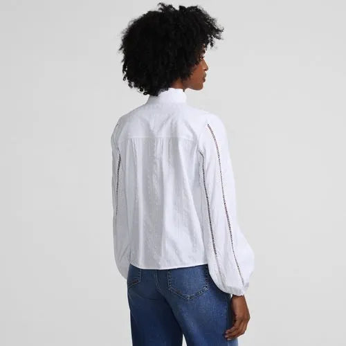 Women's Ruffle Neck Button Front Shirt