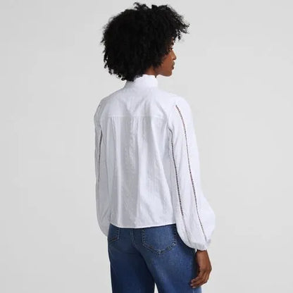 Women's Ruffle Neck Button Front Shirt