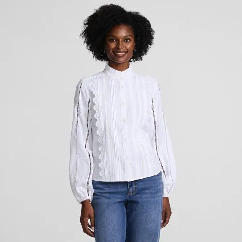 Women's Ruffle Neck Button Front Shirt