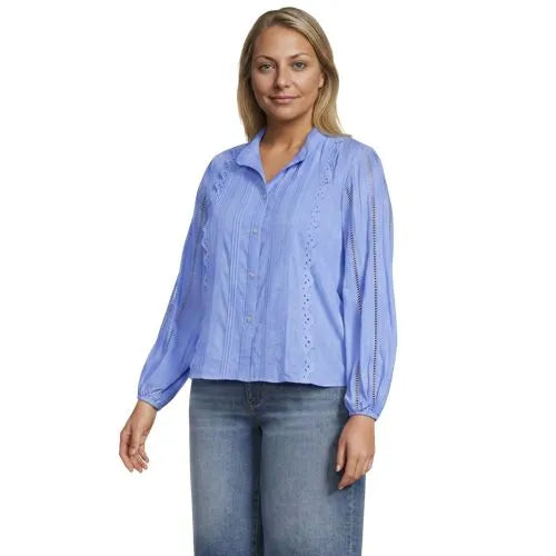 Women's Ruffle Neck Button Front Shirt