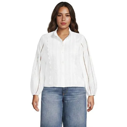 Women's Ruffle Neck Button Front Shirt