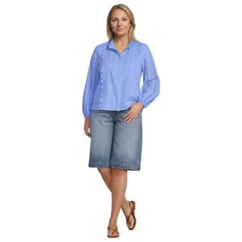 Women's Ruffle Neck Button Front Shirt