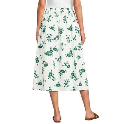Women's Poplin Pull On Midi Skirt
