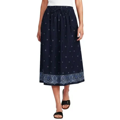 Women's Poplin Pull On Midi Skirt
