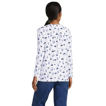 Womens Long Sleeve Lightweight Jersey Pintuck Button Tunic Blouse