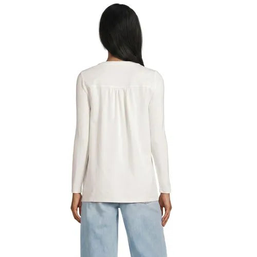 Womens Long Sleeve Lightweight Jersey Pintuck Button Tunic Blouse