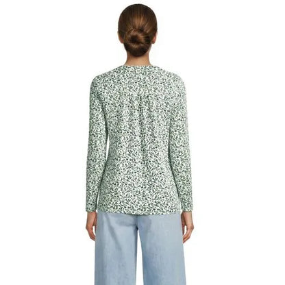 Womens Long Sleeve Lightweight Jersey Pintuck Button Tunic Blouse