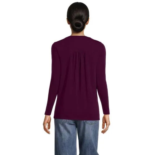 Womens Long Sleeve Lightweight Jersey Pintuck Button Tunic Blouse
