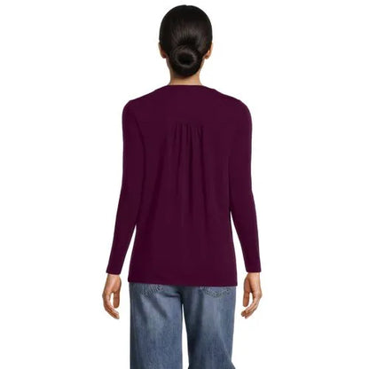 Womens Long Sleeve Lightweight Jersey Pintuck Button Tunic Blouse