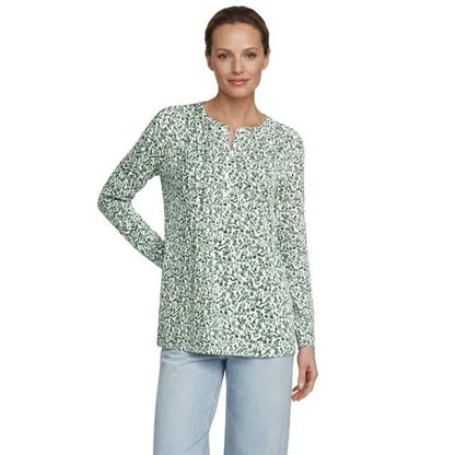 Womens Long Sleeve Lightweight Jersey Pintuck Button Tunic Blouse
