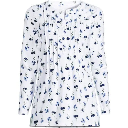 Womens Long Sleeve Lightweight Jersey Pintuck Button Tunic Blouse