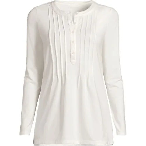 Womens Long Sleeve Lightweight Jersey Pintuck Button Tunic Blouse