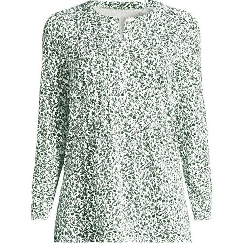 Womens Long Sleeve Lightweight Jersey Pintuck Button Tunic Blouse